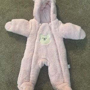 Baby Pink Sherpa Bear Hooded Footed One-Piece